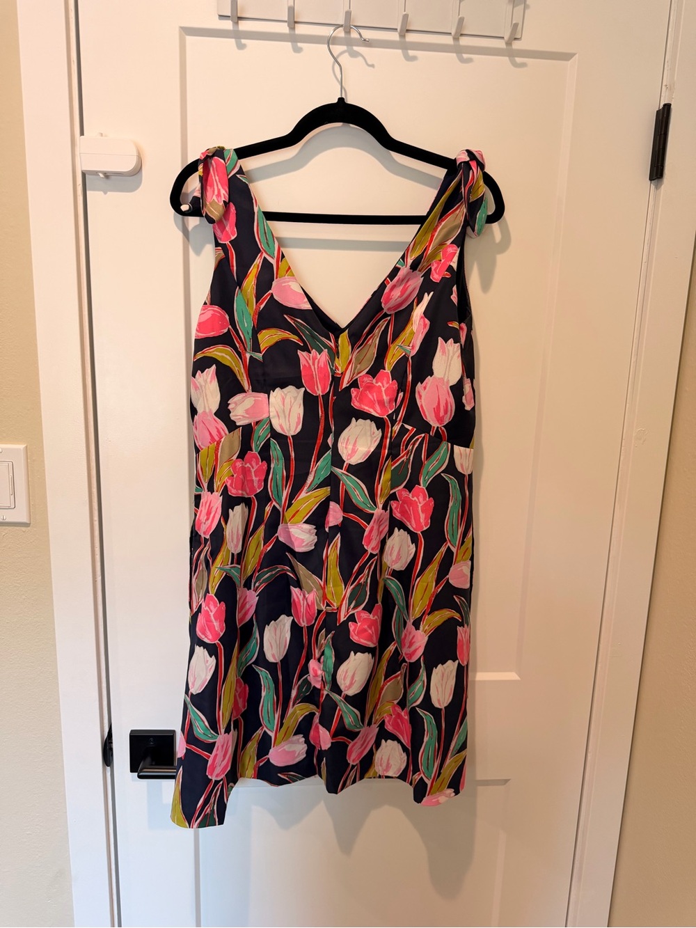 Donna Morgan Navy Floral Tie-Shoulder Dress with Pink Print - Picture 2 of 3